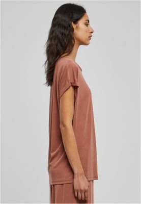 T-shirt för dam med förlängt axelparti – terracotta