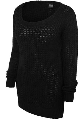 Lång stickad sweatshirt - wideneck - dam i svart