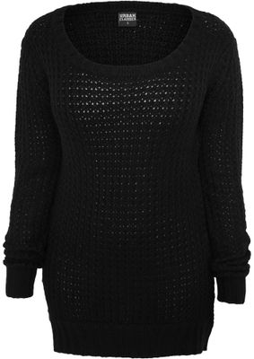 Lång stickad sweatshirt - wideneck - dam i svart