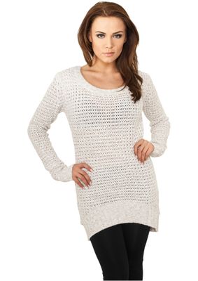 Lång stickad sweatshirt - wideneck - dam i benvit