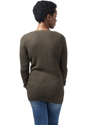 Lång stickad sweatshirt - wideneck - dam i olive