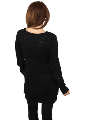 Lång stickad sweatshirt - wideneck - dam i svart