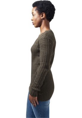 Lång stickad sweatshirt - wideneck - dam i olive