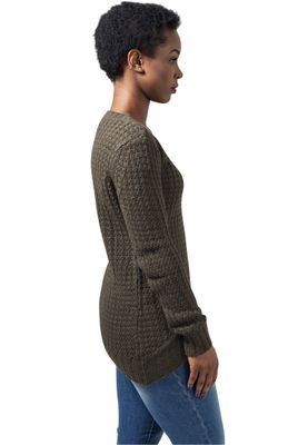 Lång stickad sweatshirt - wideneck - dam i olive