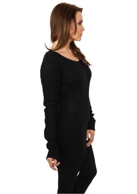 Lång stickad sweatshirt - wideneck - dam i svart
