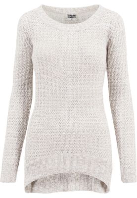 Lång stickad sweatshirt - wideneck - dam i benvit