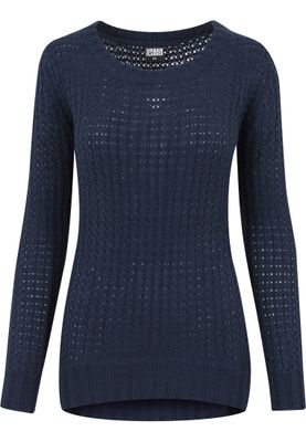 Lång stickad sweatshirt - wideneck - dam i navy
