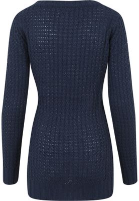 Lång stickad sweatshirt - wideneck - dam i navy