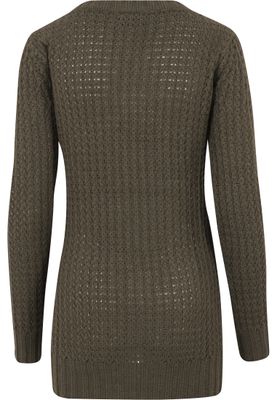 Lång stickad sweatshirt - wideneck - dam i olive