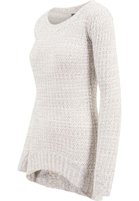 Lång stickad sweatshirt - wideneck - dam i benvit