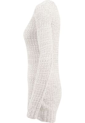 Lång stickad sweatshirt - wideneck - dam i benvit