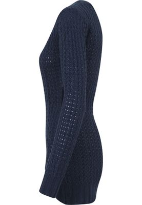 Lång stickad sweatshirt - wideneck - dam i navy