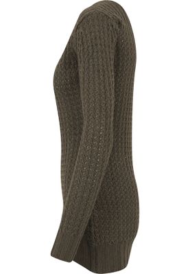 Lång stickad sweatshirt - wideneck - dam i olive