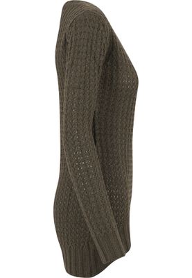 Lång stickad sweatshirt - wideneck - dam i olive