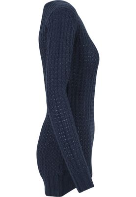 Lång stickad sweatshirt - wideneck - dam i navy