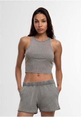 T-shirt för dam med tvättad ribbad croppad modell – steelgrey