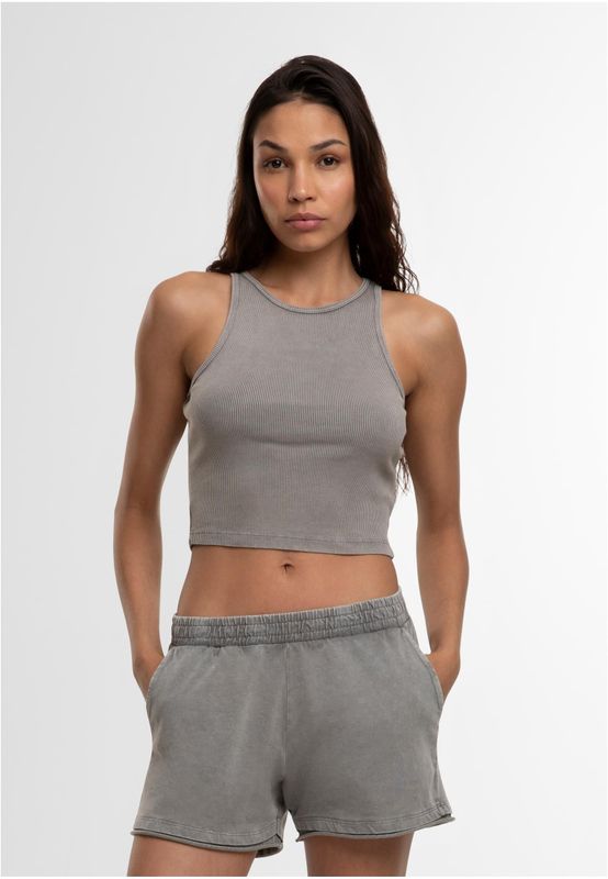 T-shirt för dam med tvättad ribbad croppad modell – steelgrey