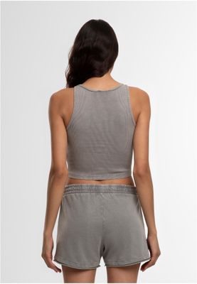 T-shirt för dam med tvättad ribbad croppad modell – steelgrey