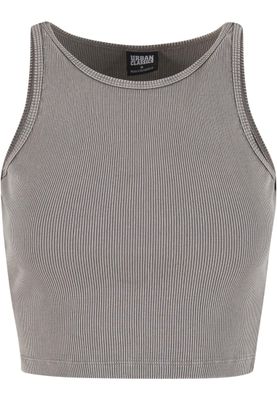 T-shirt för dam med tvättad ribbad croppad modell – steelgrey