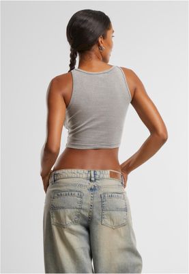 T-shirt för dam 2-pack med tvättad ribbad croppad – steelgrey
