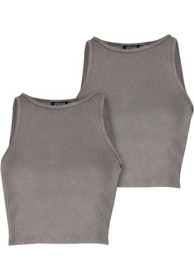 T-shirt för dam 2-pack med tvättad ribbad croppad – steelgrey
