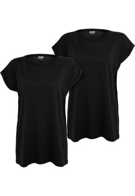 T-shirt för dam i bomullsjersey 2-pack med förlängt – svart+svart