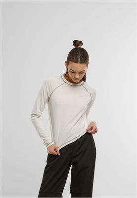 Topp för dam med kontrastdetaljer och lång ärm – offwhite