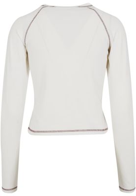 Topp för dam med kontrastdetaljer och lång ärm – offwhite