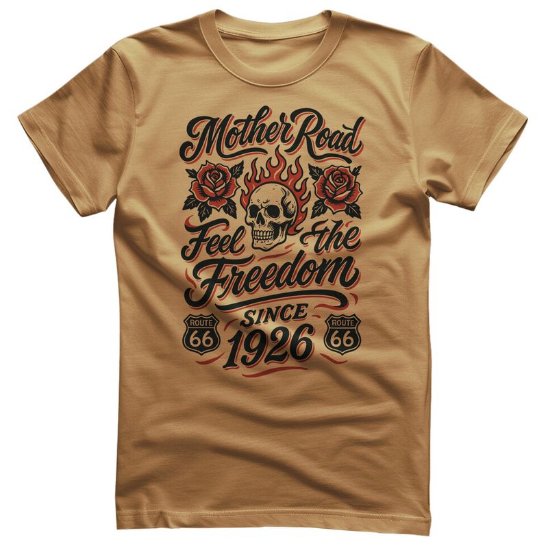 Route 66 Freedom Roses T-shirt i oldgold