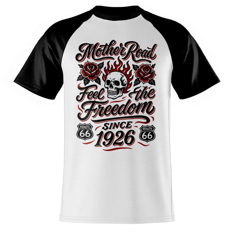 Route 66 Freedom Roses Baseball T-shirt i whiteblack
