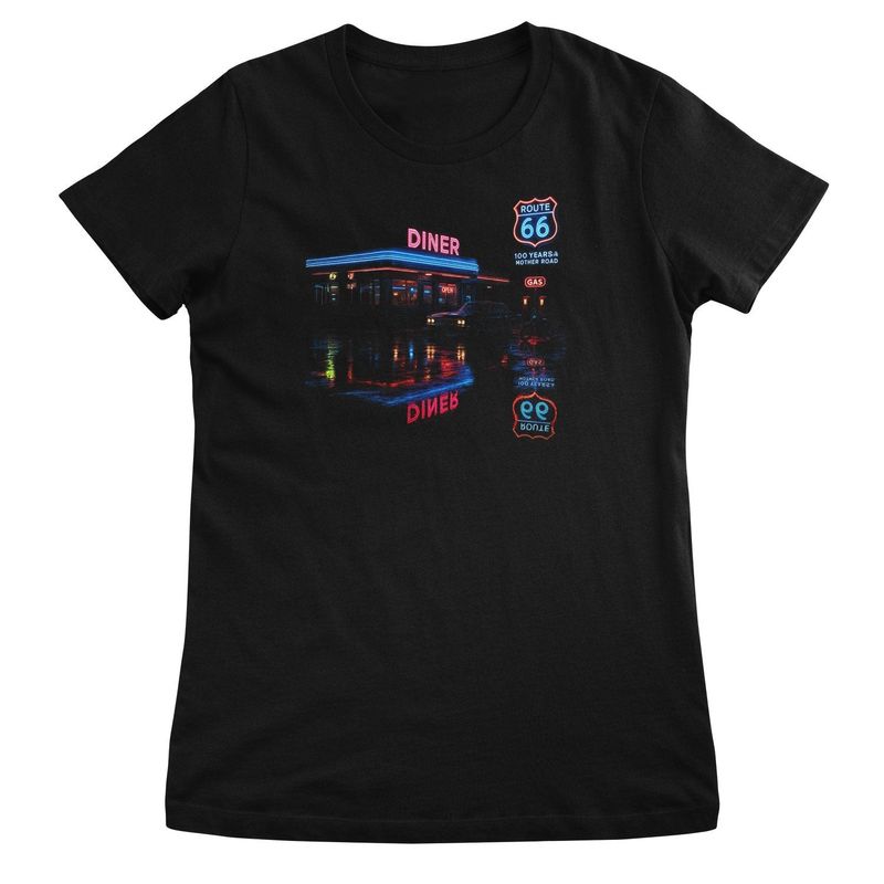 Route 66 Neon Diner T-shirt dam i svart