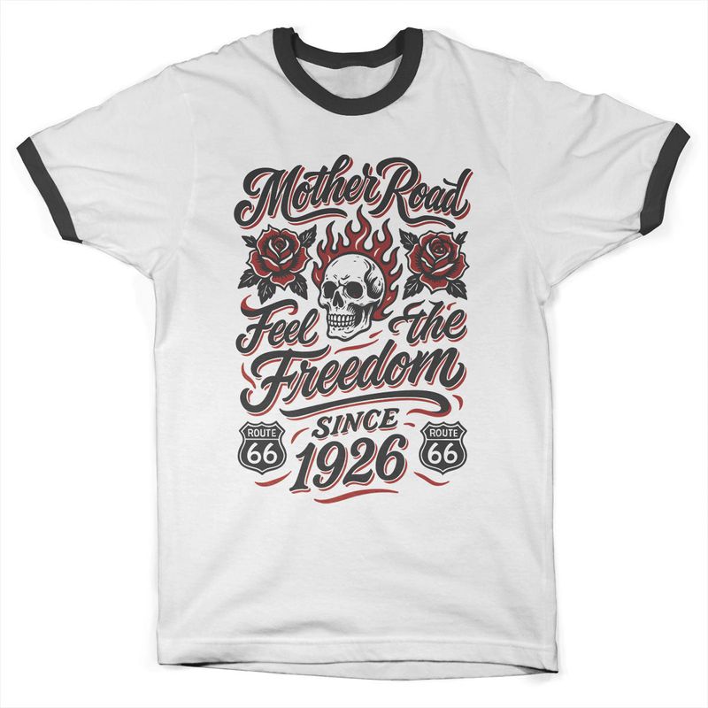 Route 66 Freedom Roses Ringer T-shirt i whiteblack