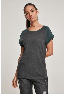 T-shirt för dam i bomullsjersey med contrast Raglan – kolgr m.fl.