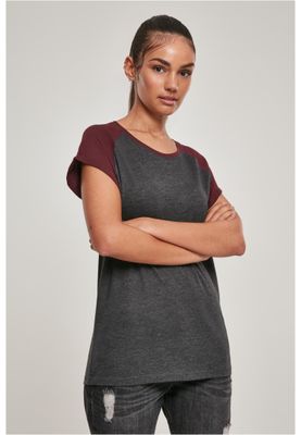 T-shirt för dam i bomullsjersey med contrast Raglan – kolgr m.fl.