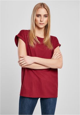 T-shirt för dam i bomullsjersey med förlängt axelparti – burgundy