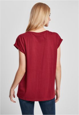 T-shirt för dam i bomullsjersey med förlängt axelparti – burgundy
