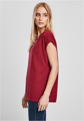 T-shirt för dam i bomullsjersey med förlängt axelparti – burgundy