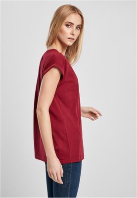 T-shirt för dam i bomullsjersey med förlängt axelparti – burgundy