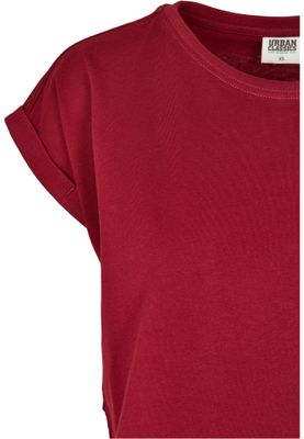 T-shirt för dam i bomullsjersey med förlängt axelparti – burgundy