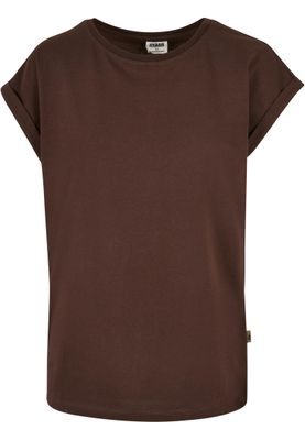 T-shirt för dam i bomullsjersey med förlängt axelparti – brun