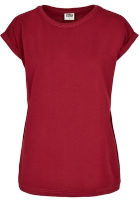 T-shirt för dam i bomullsjersey med förlängt axelparti – burgundy