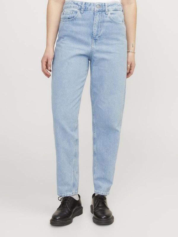 Durable Mom Fit Jeans with High Waist and Stonewashed Finish