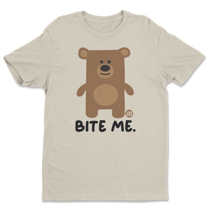 Bite Me Don't Care Bear T-shirt i khaki