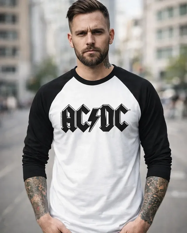 AC/DC Black Logo Retro Baseball Long Sleeve Tee