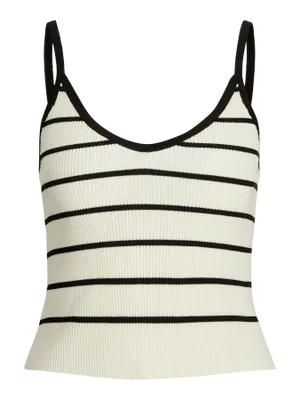 Ärmlös ribbstickad radig cropped top