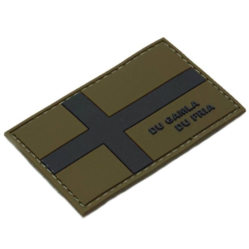 Svensk Flag "Du Gamla Du Fria" PVC Patch - Oliven