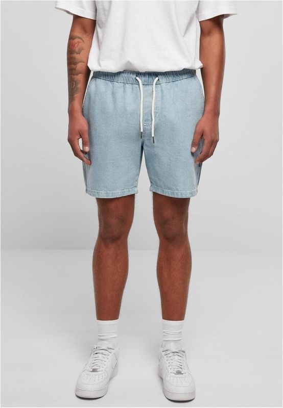 Jeansshorts med manchetter i taljen - lyseblå