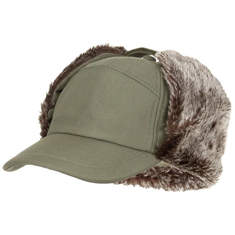 Winter cap with fur and ear flaps - olive green