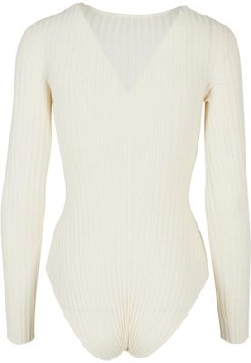 Ribstrikket bodysuit til kvinder med lange ærmer