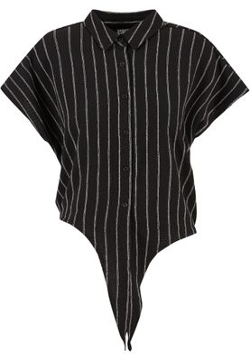 Elegant randig blus med knytning och skjortkrage